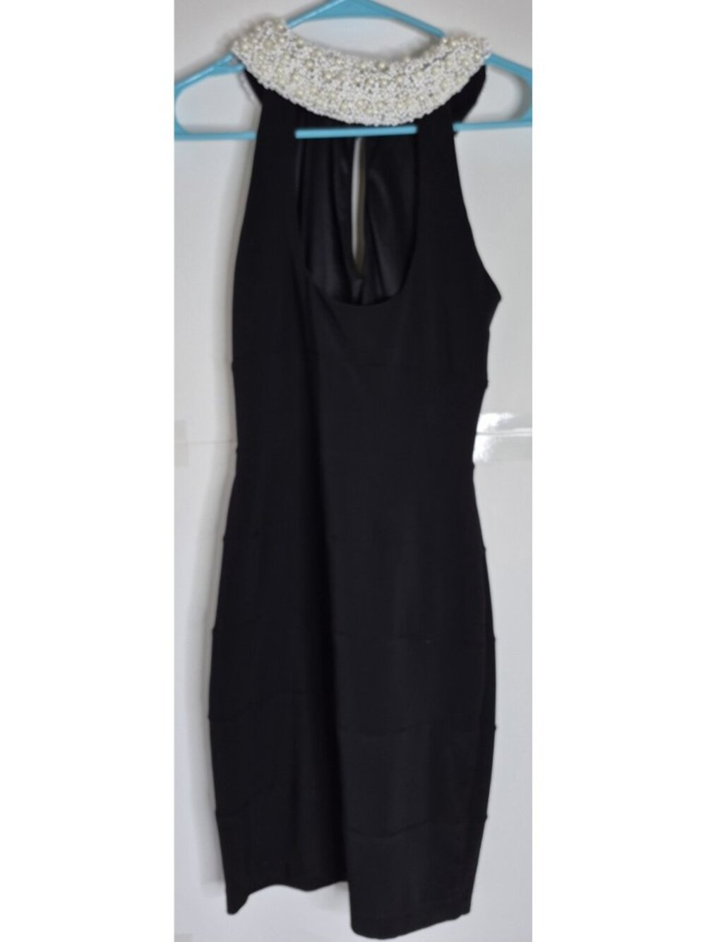 B. Darlin Black Sheath Dress  Beaded Halter Neckline Bodycon Silhouette Sz 5/6
